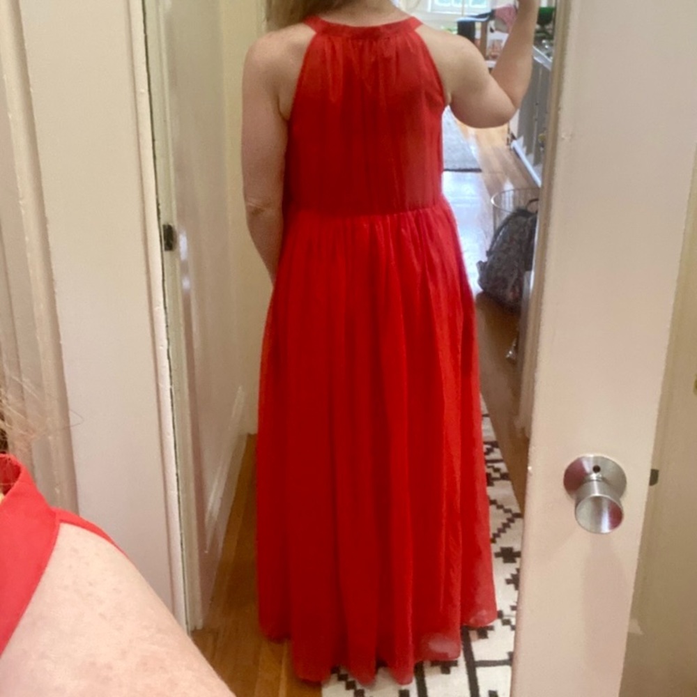 Gorgeous red chiffon crisp glamourous gown- Sz S - Picture 3 of 10